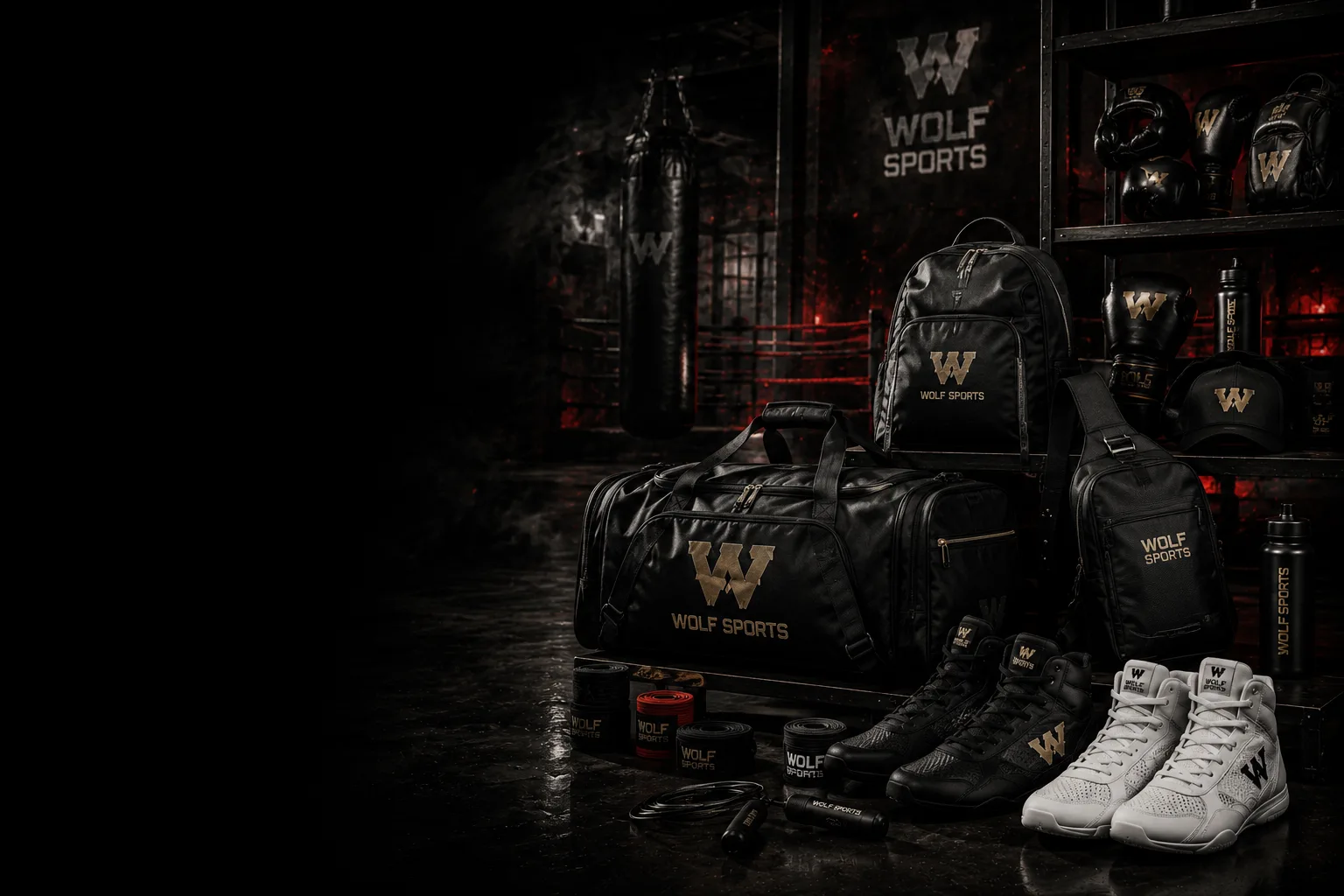 Wolf Sports bags shoes caps water bottles and gym essentials - Factory-direct manufacturer Sialkot Pakistan