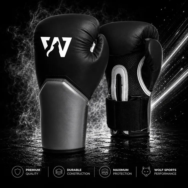 Matte Black Pro Boxing Gloves WF-B-112 - Wolf Sports