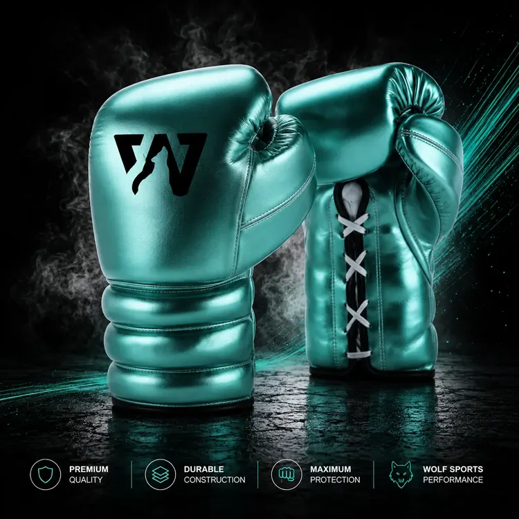 Metallic Teal Lace-Up Boxing Gloves WF-B-106 - Wolf Sports