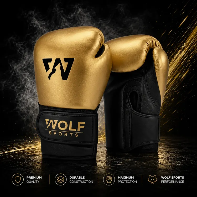 Gold and Black Elite Boxing Gloves WF-B-107 - Wolf Sports