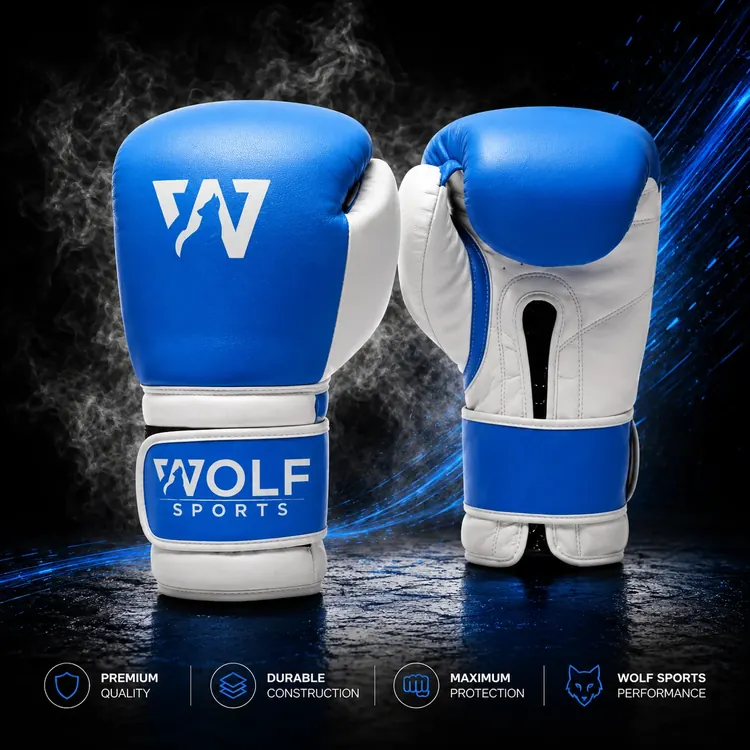 Sky Blue and White Sparring Gloves WF-B-109 - Wolf Sports