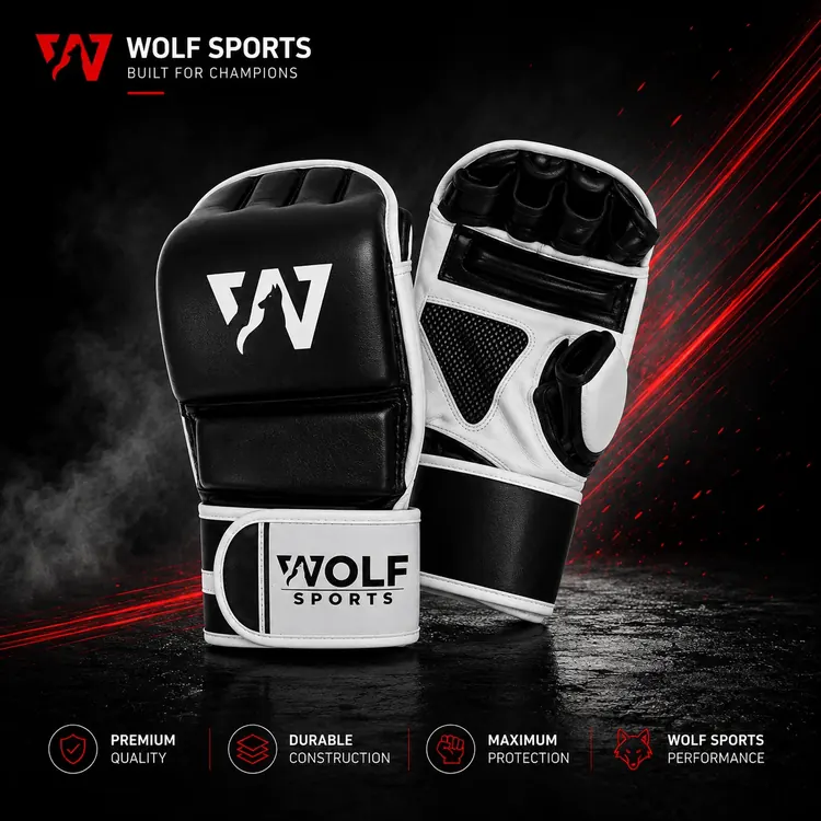 Black and White Shark MMA Gloves WF-B-165 - Wolf Sports