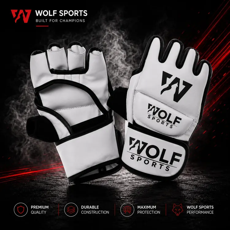 White Open-Palm MMA Gloves WF-B-154 - Wolf Sports