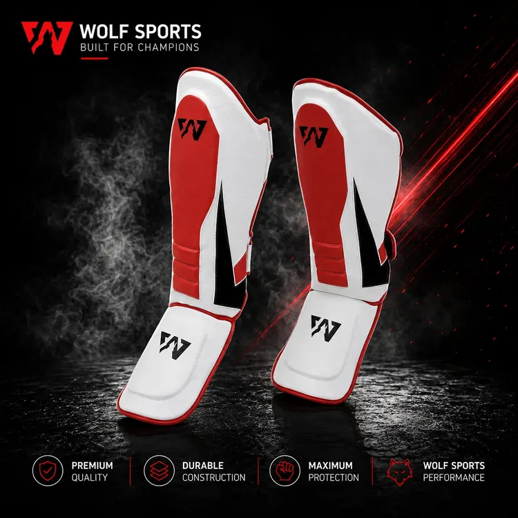 Red and White Shin Guards WF-B-144 - Wolf Sports
