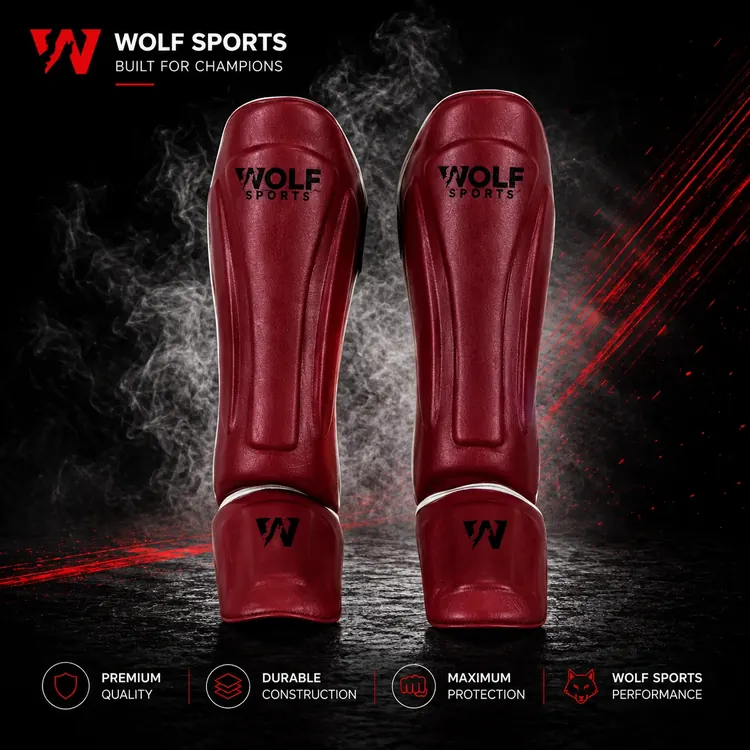 Maroon Leather Shin Guards WF-B-146 - Wolf Sports