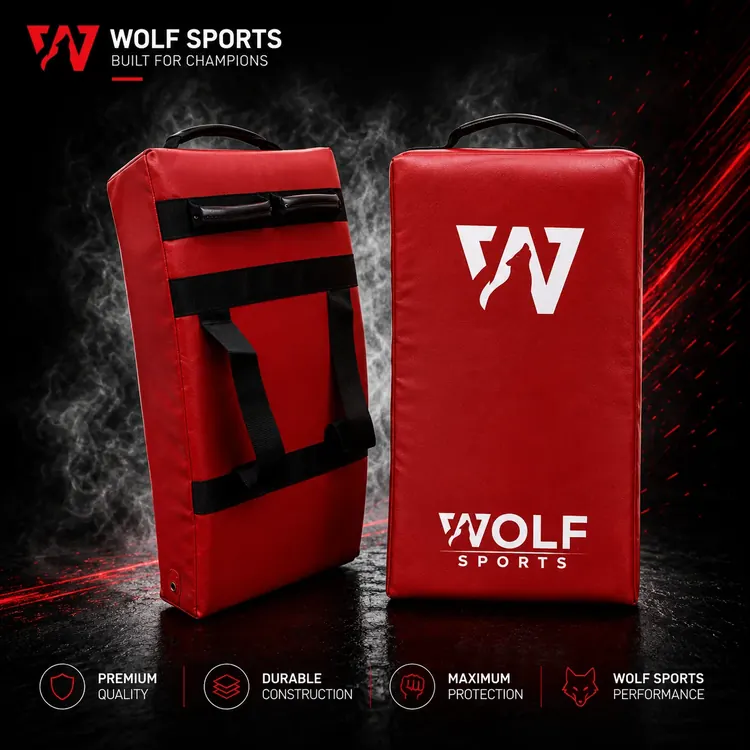 Red and Black Curved Kick Shield WF-B-172 - Wolf Sports