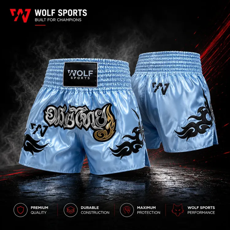 Sky Blue Muay Thai Shorts WF-B-210 - Wolf Sports
