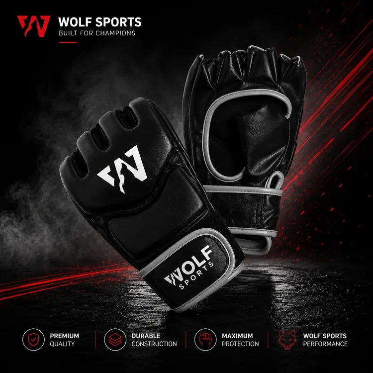 Black Grip MMA Gloves WF-B-166 - Wolf Sports