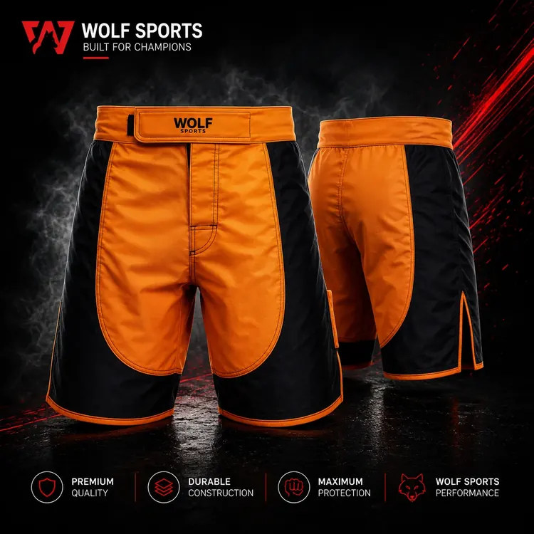 Orange and Navy MMA Fight Shorts WF-B-243 - Wolf Sports