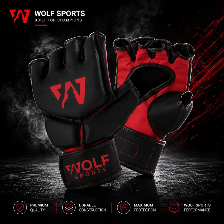 Black and Red Vented MMA Gloves WF-B-167 - Wolf Sports