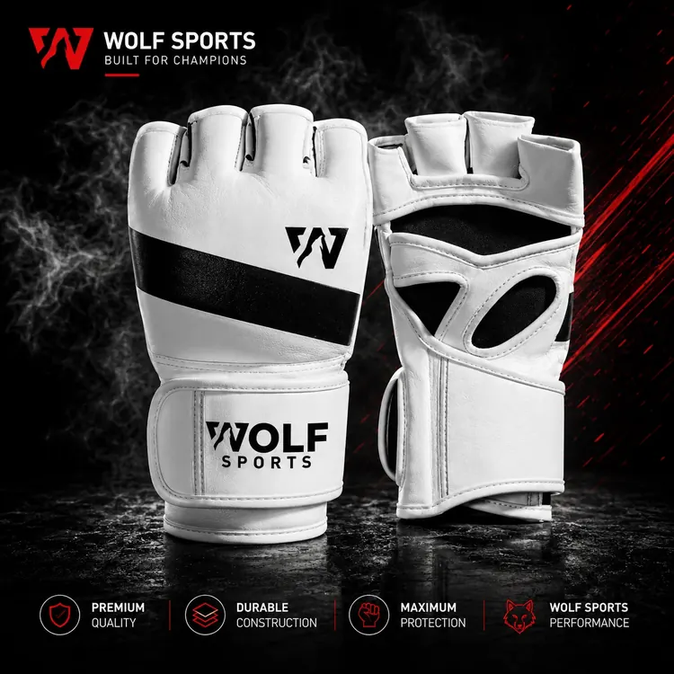 White and Silver Pro MMA Gloves WF-B-168 - Wolf Sports