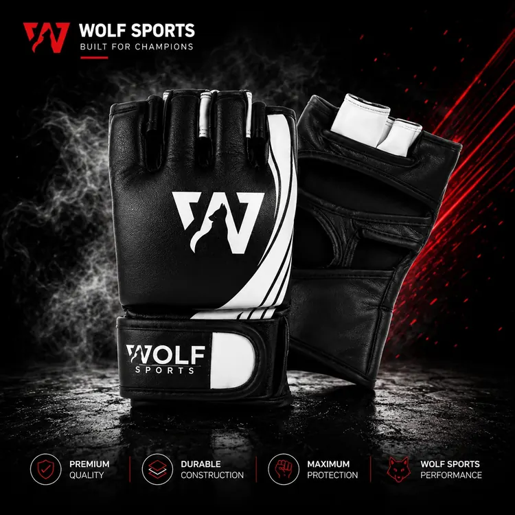 Black and White Striped MMA Gloves WF-B-169 - Wolf Sports
