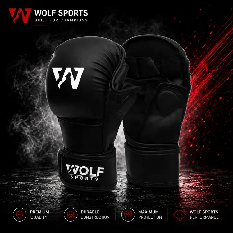 Black Grappling MMA Gloves WF-B-151 - Wolf Sports