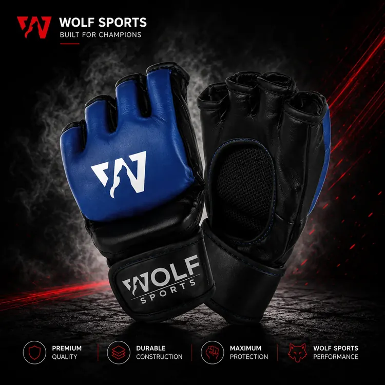 Blue and Black Grip MMA Gloves WF-B-152 - Wolf Sports