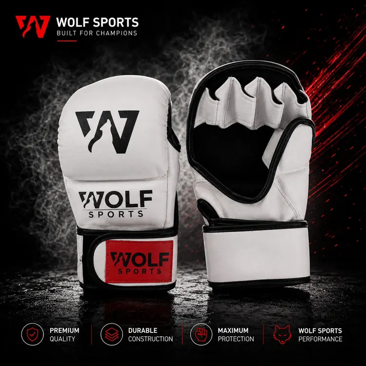 White and Red MMA Gloves WF-B-153 - Wolf Sports