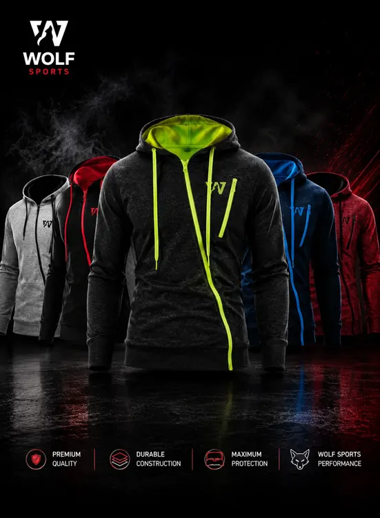 Grey Zip-Panel Athletic Hoodie WF-101 - Wolf Sports