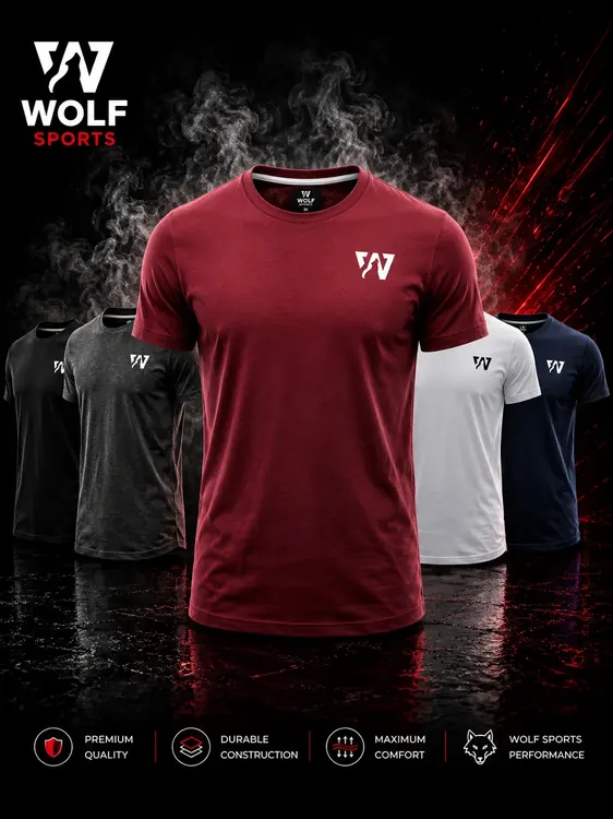 Maroon Crew Neck T-Shirt WF-122 - Wolf Sports