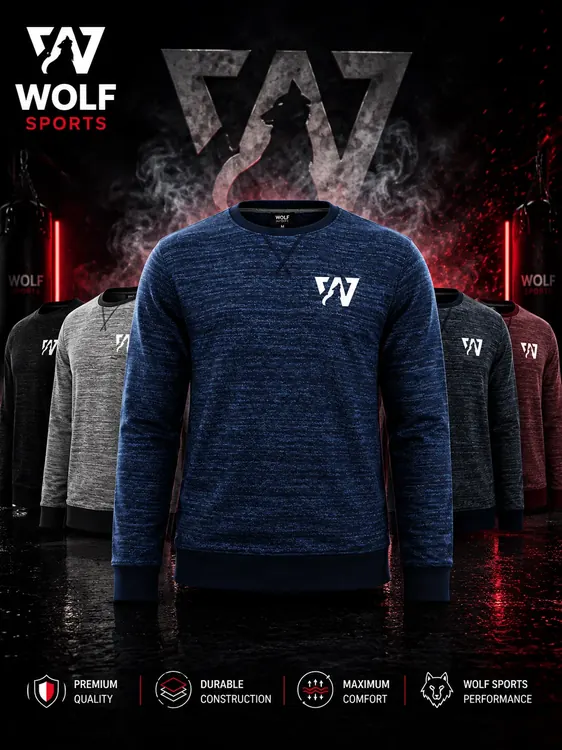 Blue Marl Crew Sweatshirt WF-135 - Wolf Sports