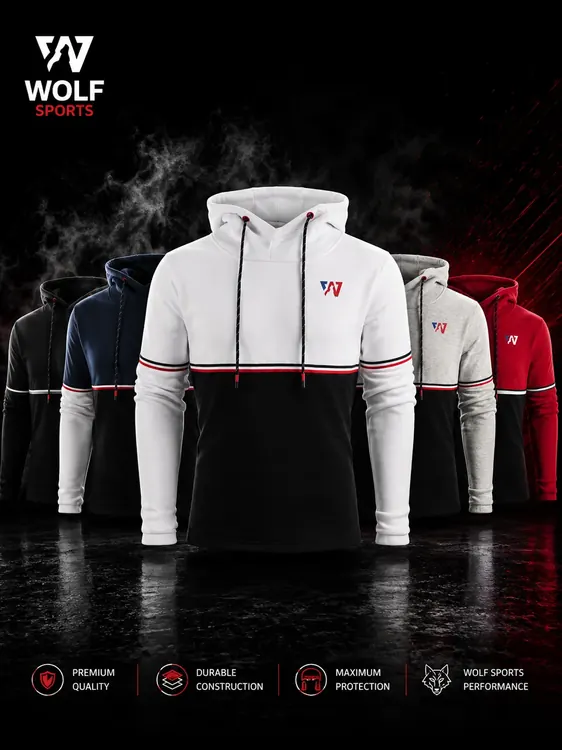 White and Black Colour-Block Hoodie WF-102 - Wolf Sports