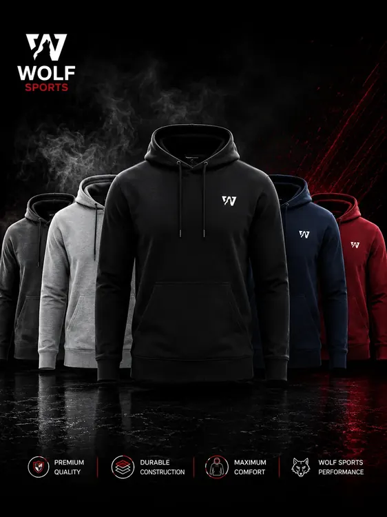 Black Kangaroo Pocket Hoodie WF-104 - Wolf Sports
