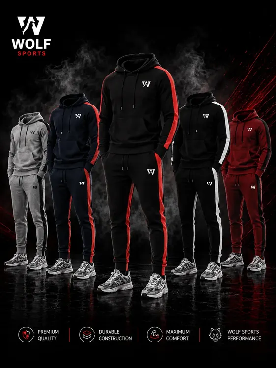 Black and Red Two-Way Stretch Tracksuit WF-113 - Wolf Sports