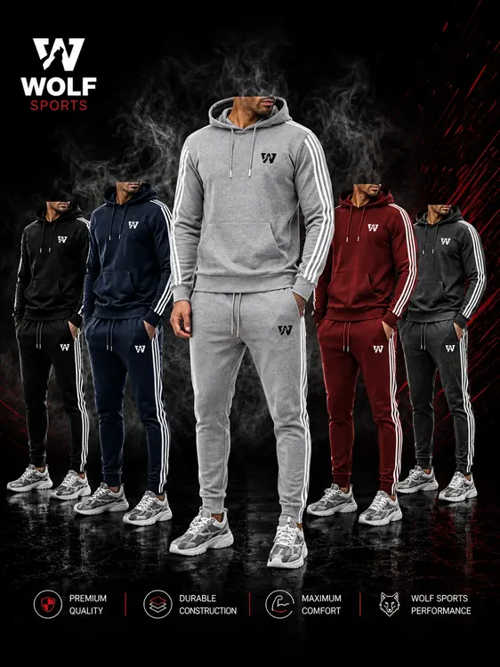 Grey Triple-Stripe Tracksuit WF-114 - Wolf Sports