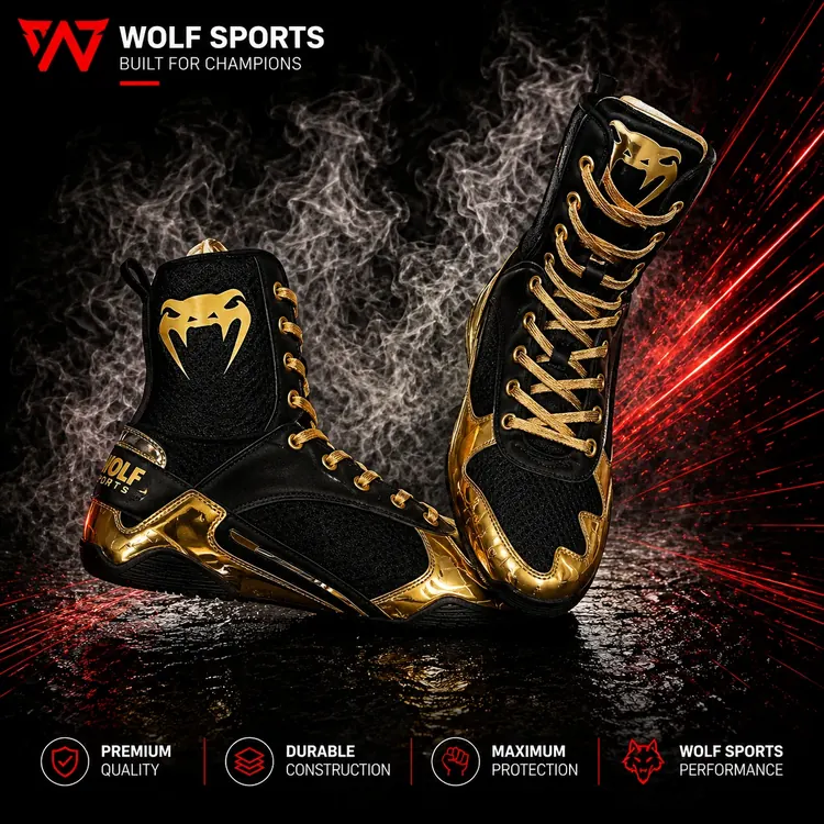 Burgundy and Gold Boxing Boots WF-B-272 - Wolf Sports