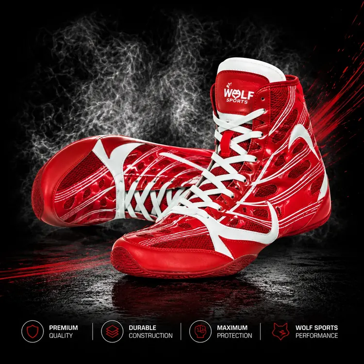 Red and White Boxing Boots WF-B-274 - Wolf Sports