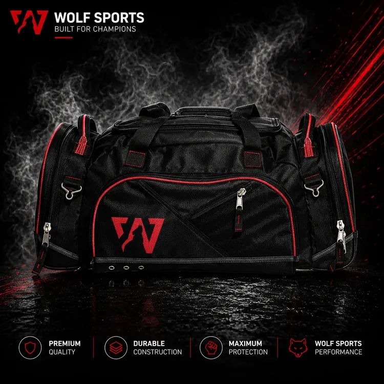Black and Red Multi-Pocket Duffel Bag WF-B-252 - Wolf Sports