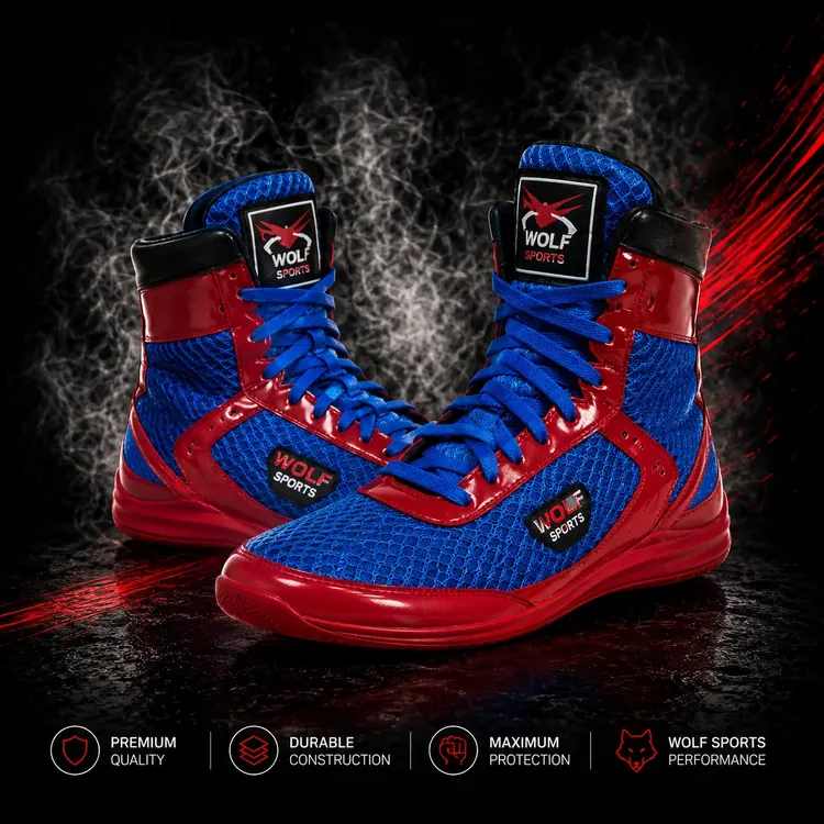 Blue and Red High-Top Boxing Boots WF-B-276 - Wolf Sports