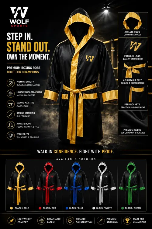 Satin Hooded Ring Robe WF-219 - Wolf Sports