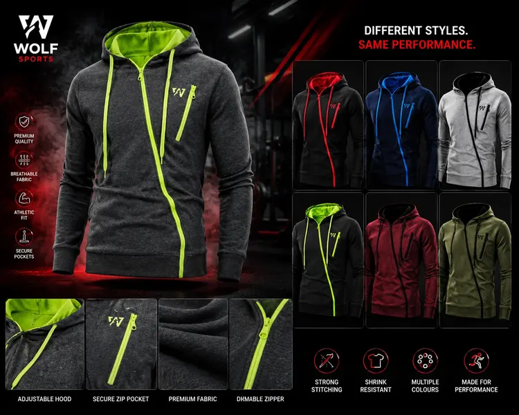 Zip-Panel Athletic Hoodie WF-101 - Wolf Sports